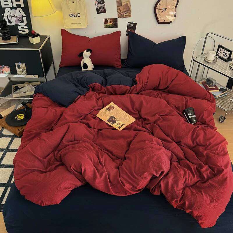 Washed Cotton Bedding with Pillowcase bed sheet Full Size Linen Duvet Cover Set Queen/King Double Single Bed H260311-image-1097167870