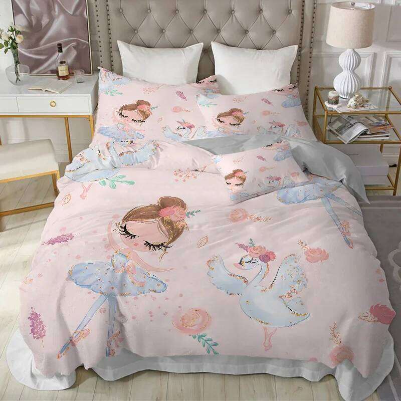 Modern Lovely Princess Kids Bedding Set Twin Size Microfiber Cartoon Unicorn Swan Ballet Girl Print Duvet Cover With Pillowcases H260311-image-1097170903