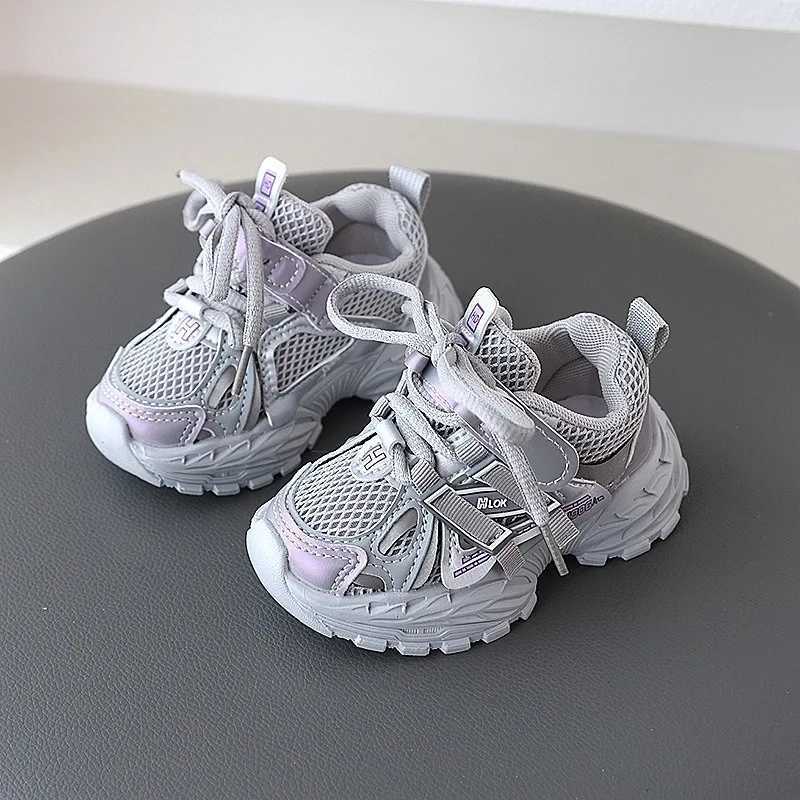 Girls Sneakers Mesh Splicing Kids Shoes Letter Pattern Decoration Trend Boys Casual Shoes 2025 Spring New Children TrainersT260311