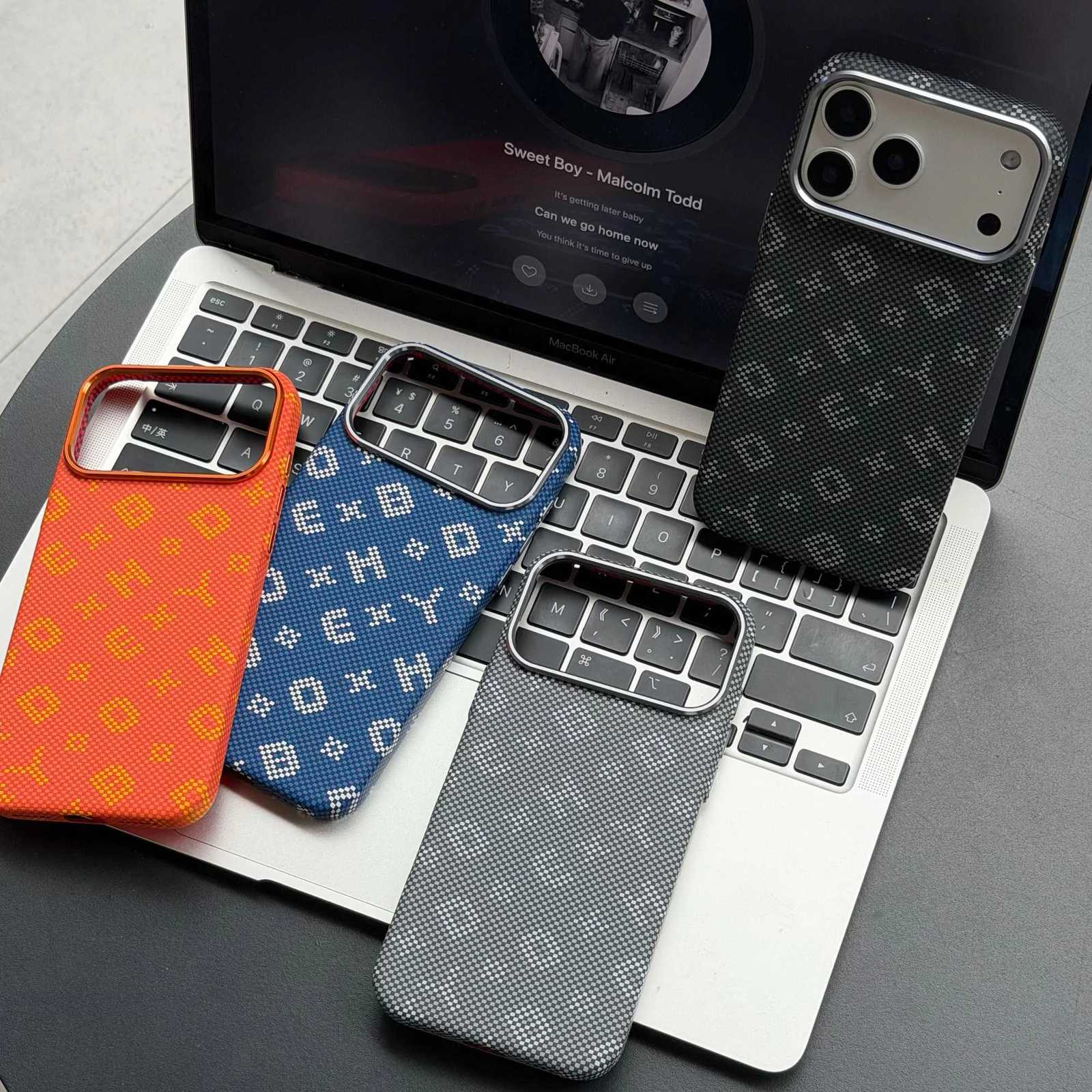 blueo Magnetic Phone Case iPhone 17 16 15 Promax Monogram Gilded Tactile Woven Aramid Fiber 12mm Slim Case for iPhone 17T260311-image-1097121599