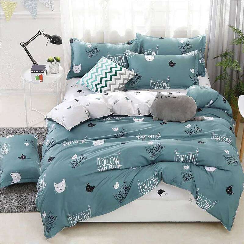 Simple four-piece bedding aloe cotton sheet quilt cover 1.8 meter home textile simple three-piece student 4pcs H260311-image-1097169153