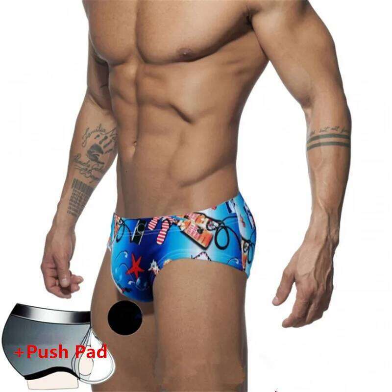 Men Sexy Push Pad Swimwear Printing Bathing Suit Swimming Briefs Low Waist Swimsuit Summer Men's Swim Trunks Quick Dry Beachwear S26-image-1097073384