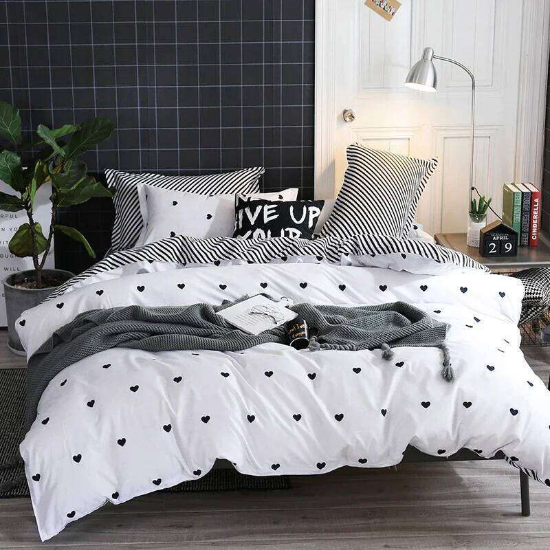 Heart Print Duvet King Size Reversible Bedding Set Microfiber Modern 1 Quilt Cover Zipper Closure with 2 Pillowcases H260311-image-1097175493