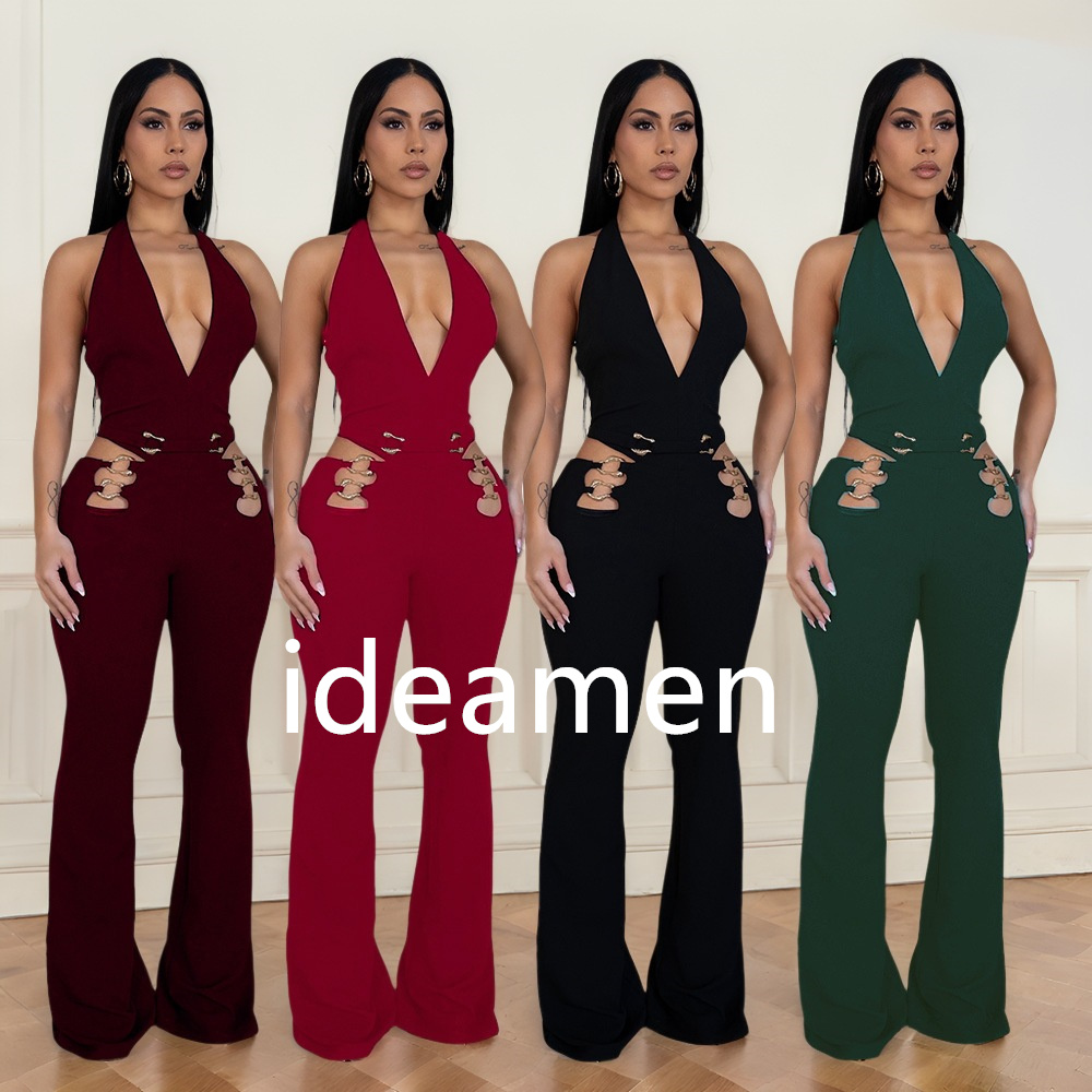 Survêtements pour femmes Pantalons de deux pièces Femmes 2 tenues pour étés Bodycon Bandage Halter Bustier Top Taille haute Skinny Sexy Costumes