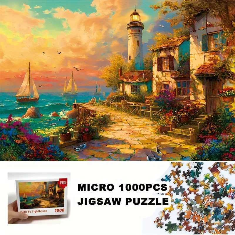 Mini Jigsaw Puzzle for Adults Artistic Puzzle Lighthouse Path Finished Size 1496 x 1024 38x26cm 1000Pieces Z251209-image-1097152005