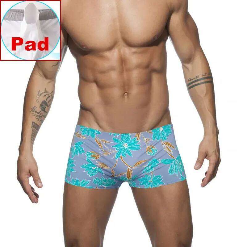 Men Swim Briefs Boxer Beach Shorts Mens Leaf Print Swimwear Beachwear Swimming Trunks Bathing Suit Male Swimsuits Gay Man Jammer S26-image-1097077314