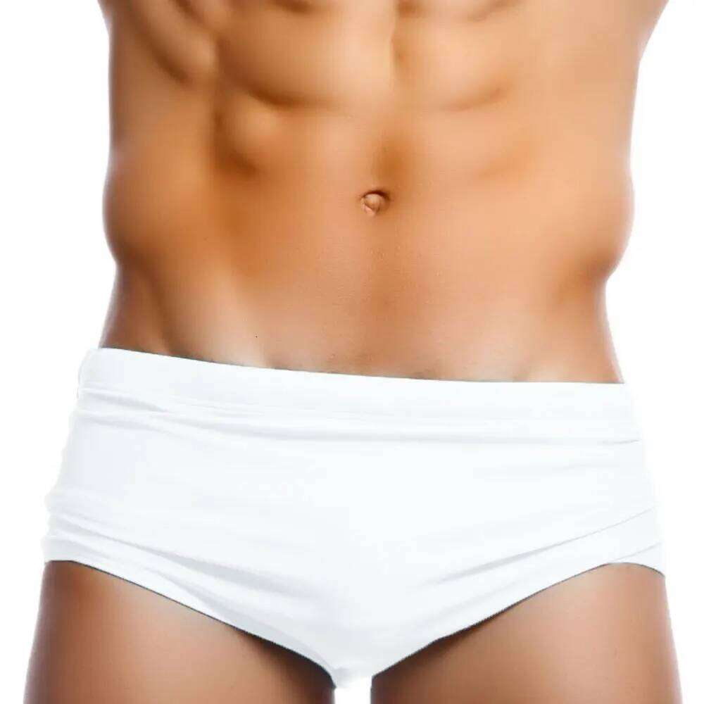 Brand Mens Bathing Suit Summer Padded Push-up Swim Briefs White Solid Color Swimsuit Male Sport Beach Surfing Swimwear S26-image-1097073004