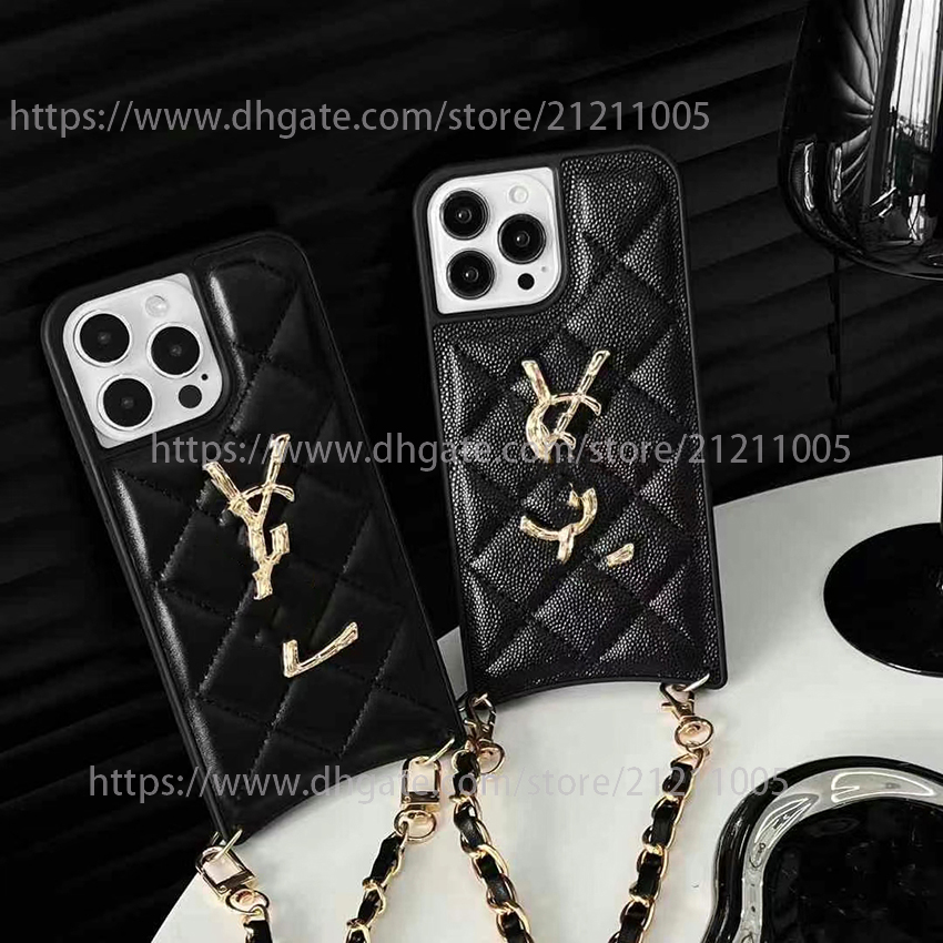 Retro Metal Logo Phone Case For Iphone 16 15 14 13 Pro 12 Max Plus Caviar Leather 16Promax Phone Case 15Promax Woven Lanyard 14Promax Cover Cross