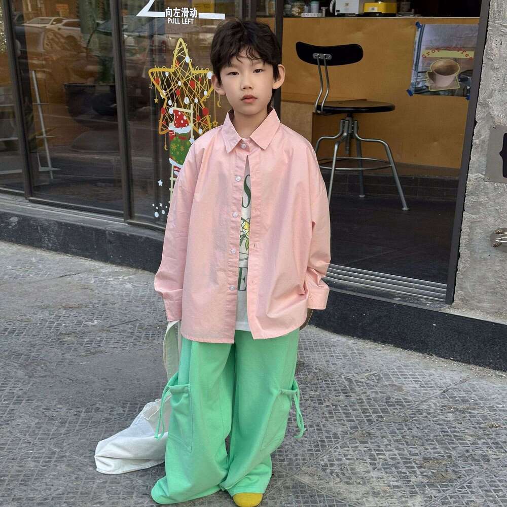 Boys' long-sleeve shirt, wear 2026, new spring and autumn pure cotton versatile turn-down collar Korean-style top, children's clothing-image-1097079476