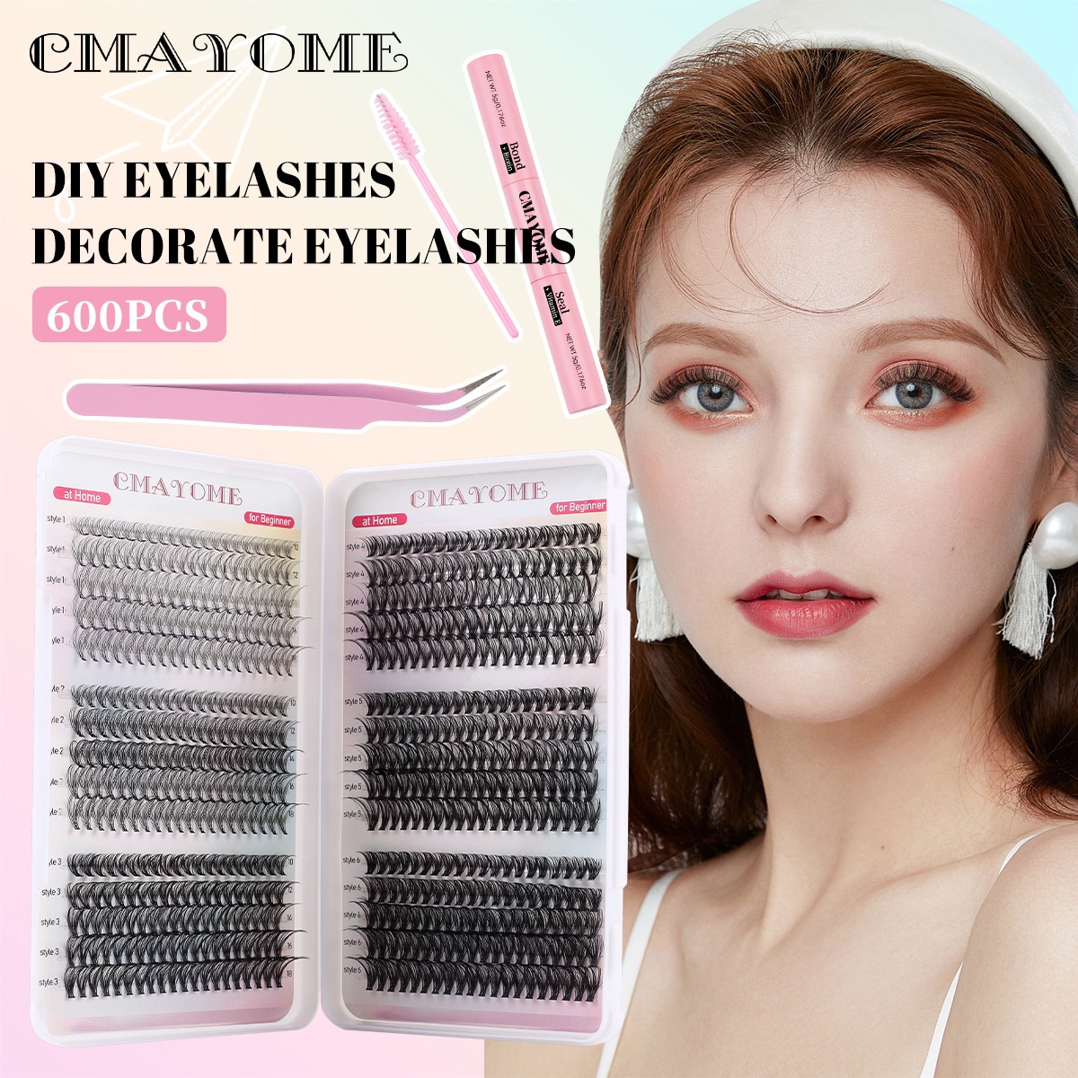600Pcs DIY Cluster Lashes Kit with Lash Bond & Seal Handmade Reusable D Curled DIY Individual Eyelashes Thick Fluffy Grafted Lashes Segmented Eye-image-1097082660