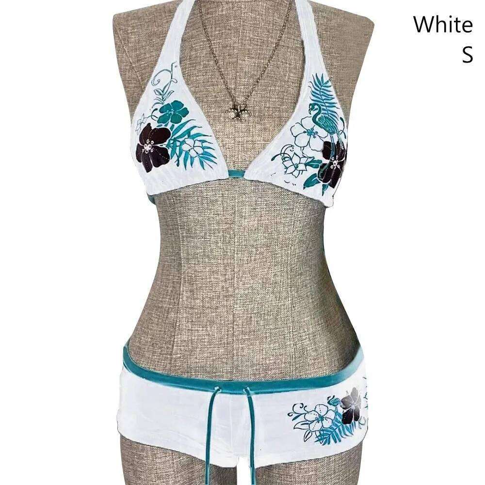 Fashion Vintage Bikini Set Flower Print Adjustable Swimsuit Sexy Low Waist Halter Strap Swimwear Beach Wear XJ260311-image-1097154511