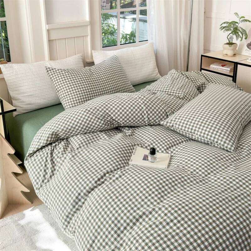 3pcs Green plaid Duvet cover set 1*Duvet Cover + 2*Pillowcase, Without Core, Bedding Set, Soft Comfortable H260311-image-1097170820