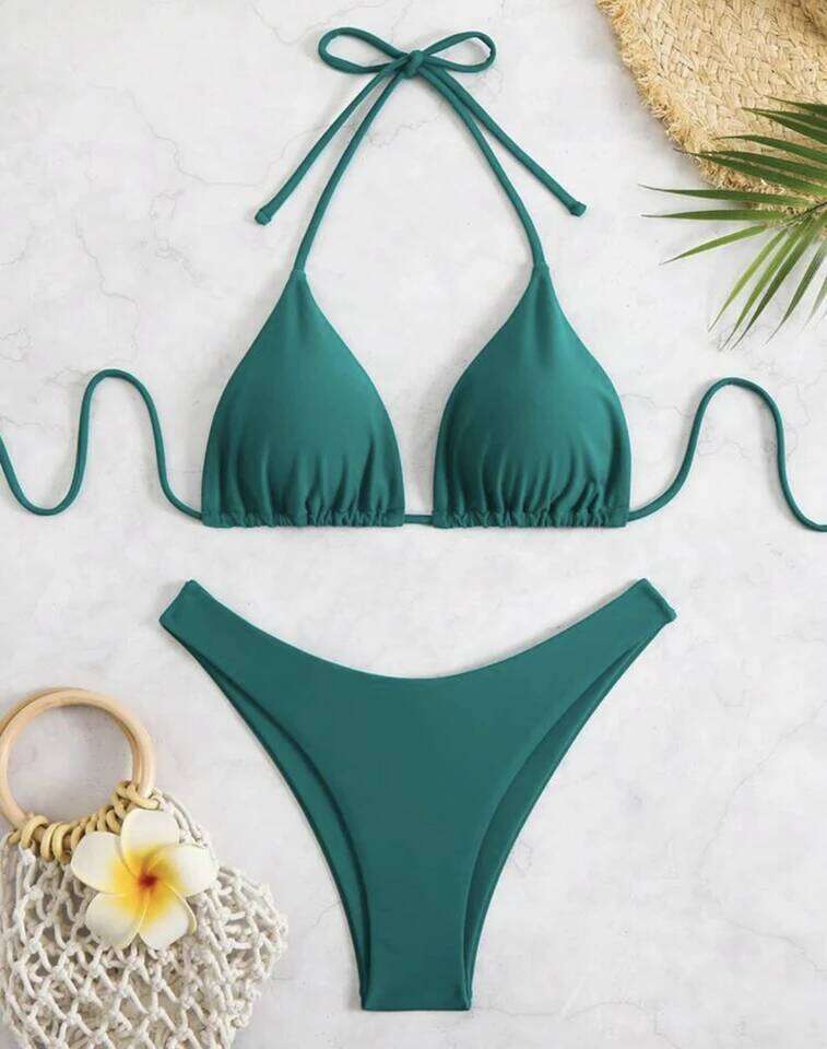 Women Thong Bikini Sexy Solid White/Black/Coffee Halter Swimsuit Lace Up Brazilian Bathing Suit 2025 New Double Fabric Beachwear XJ260311-image-1097169052