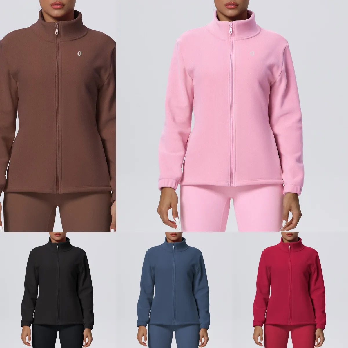 A1685 Stylish Womens 3D Running Yoga Top Comfortable Soft Fleece Material Zipper Hoodie Stand Up Collar Casual Fitness Wear