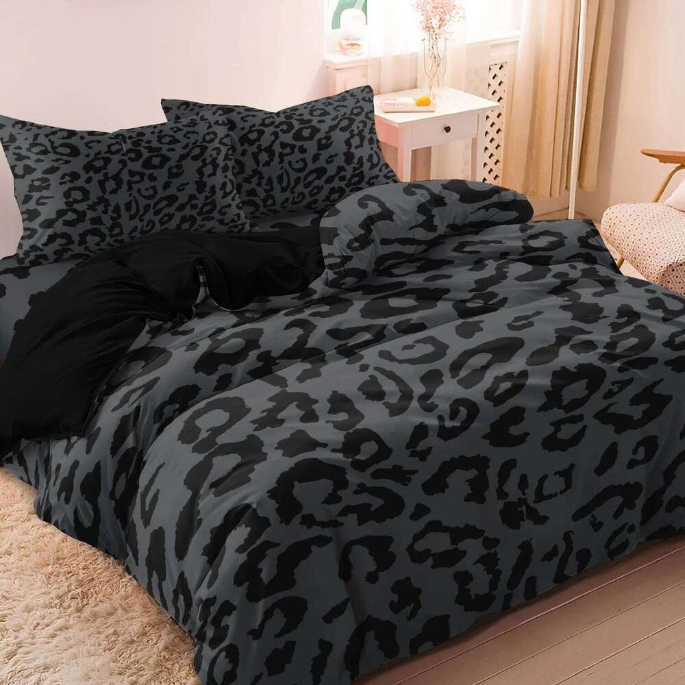 3 pièces imprimé léopard foncé mode housse de couette quatre saisons maison dortoir haute définition imprimé ensemble de literie H260311