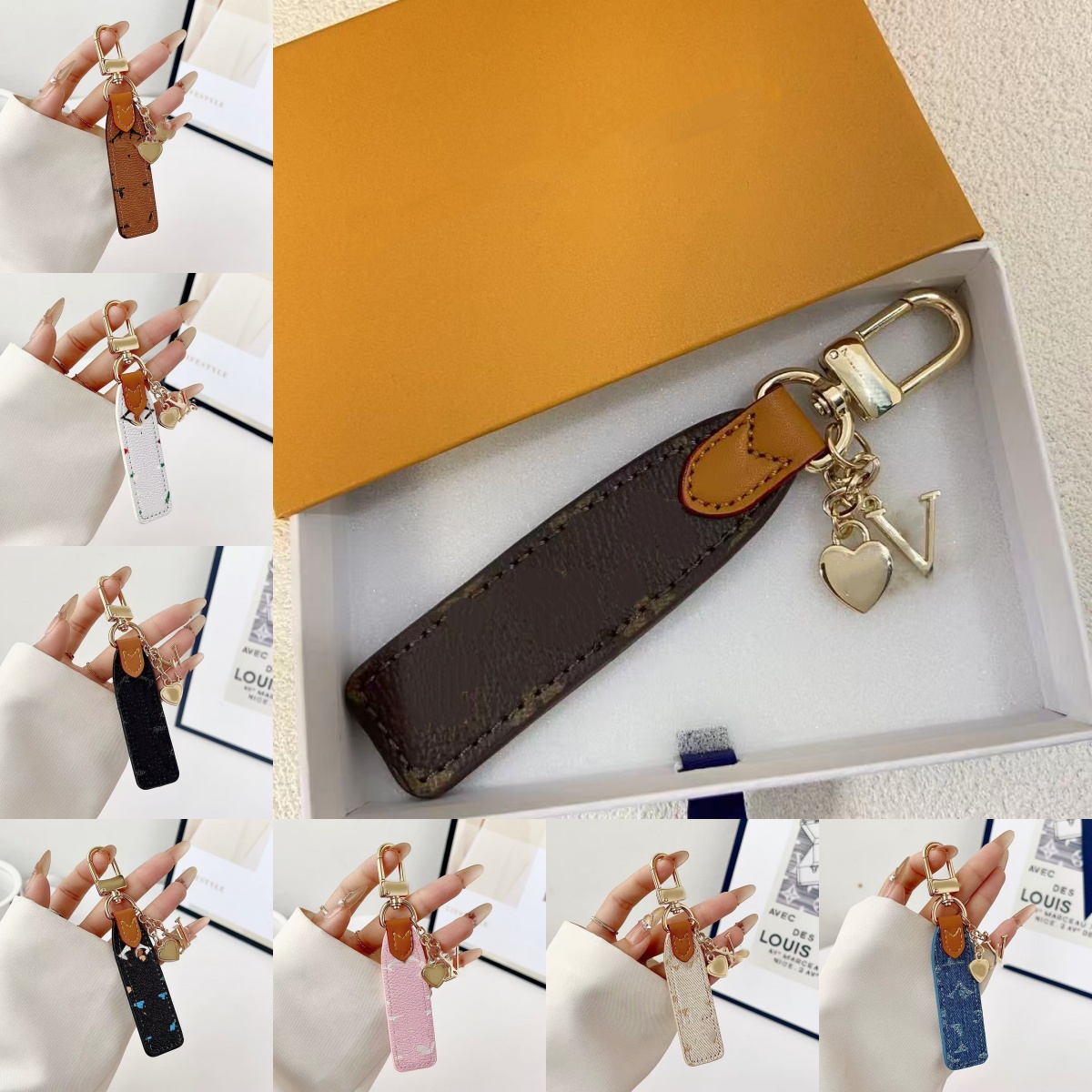 Designer Floral Letter Denim Leather Keychain Classic Car Key Ring Luxury Keyring Letter Unisex Denim Material Gold Black Metal Charm Jewelry Bag Pe