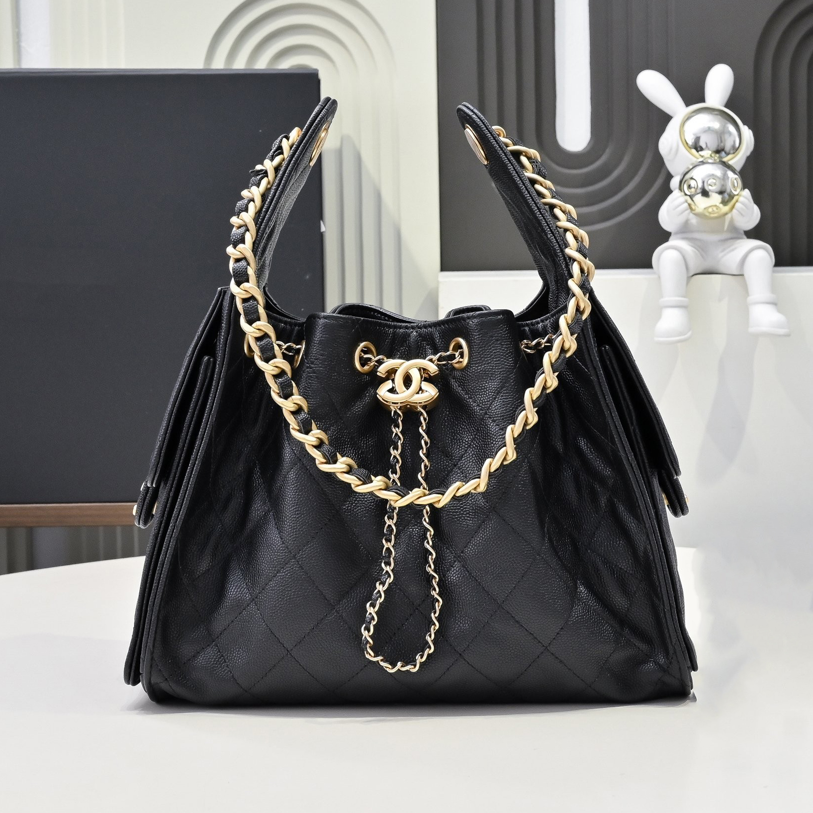 Sacs à main de créateurs Sacs de luxe Portefeuilles Sacs à bandoulière Sacs hippie pour femmes Mini sac à cordon en cuir de vachette noir Matérie
