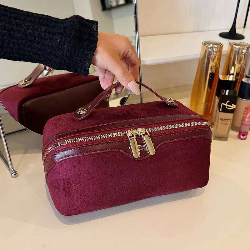New Vintage Women Tote Cosmetic Fashion Pu Waterproof Makeup Large Capacity Portable Travel Toiletry Bags H260311