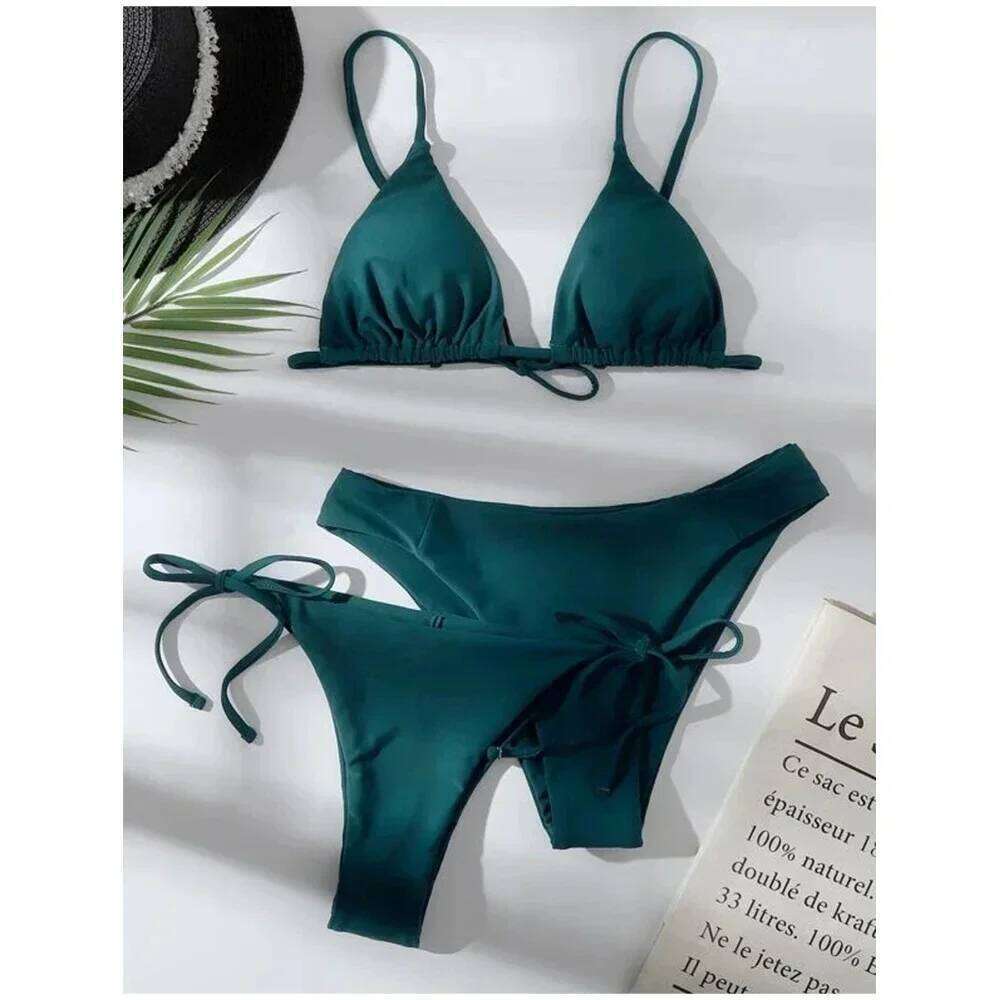 Sexy 3 Pieces Swimwear Women Lace Up Micro Bikini Set Female Solid Low Waist Swimsuit Beachwear Bathing Suit XJ260311-image-1097160244