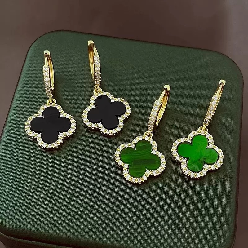S925 silver needle four-leaf clover ear studs - luxurious and high-end ear ring with trendy design, featuring a retro charm and being a niche acc-image-1097220839
