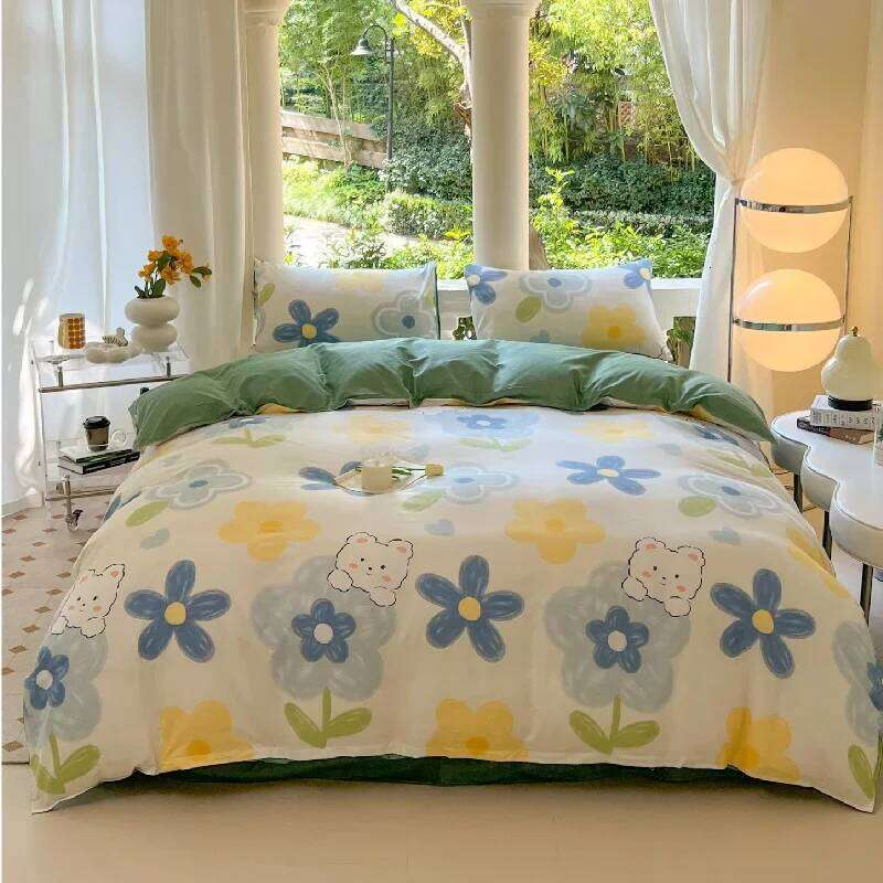 Kawaii Dog Printed Floral Duvet Pillowcase Bedding Set Cute Bed Sheet Quilt Cover Single Queen King Size 3/4 Piece H260311-image-1097174993