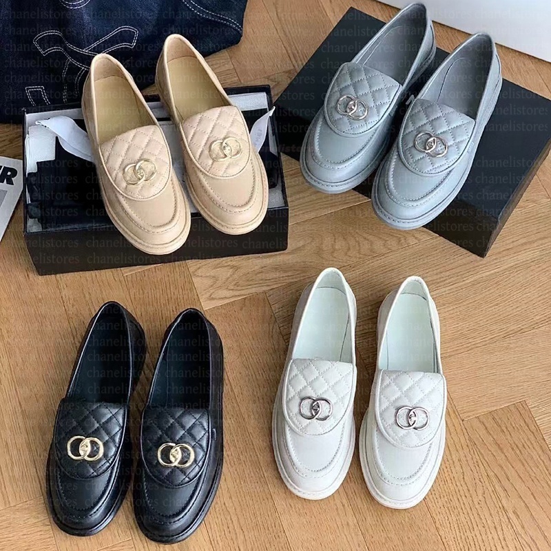 Designer loafers Dress Shoes real leather Women quilted Loafers top quality Moccasin Flat Shoes Lambskin Quilted With Gold Hardware Platform Wedding