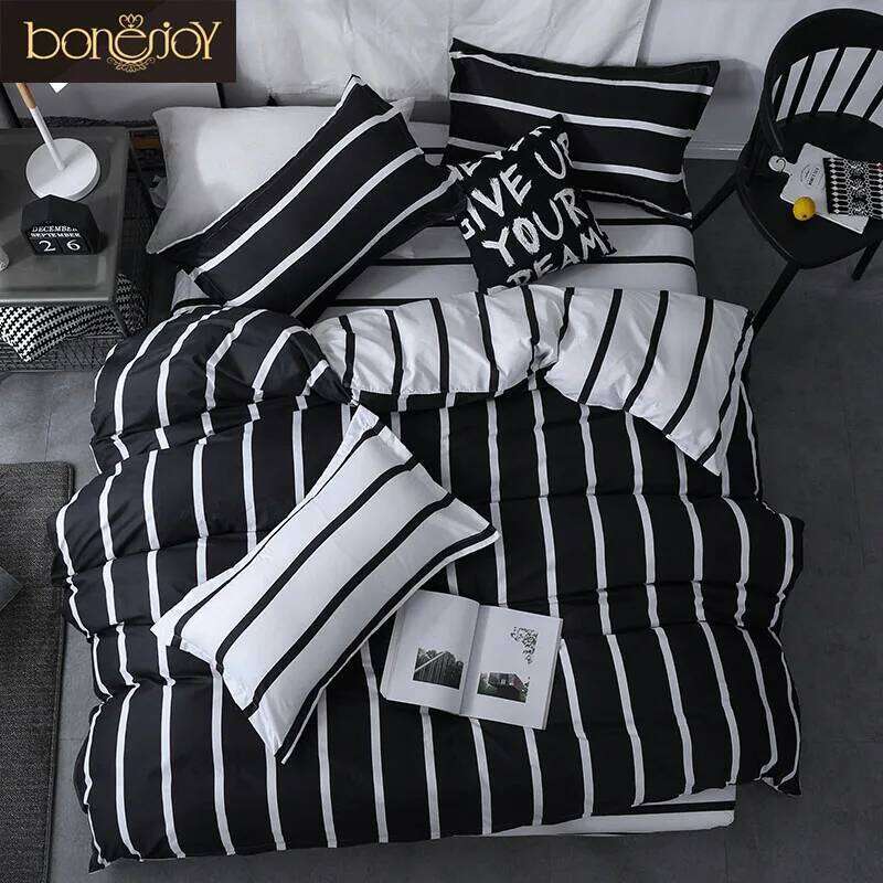 Bonenjoy Black and White Colo Striped Sets Single/Twin/Double/Queen/King Quilt Cover Bed Sheet Pillowcase Bedding Kit H260311-image-1097174098