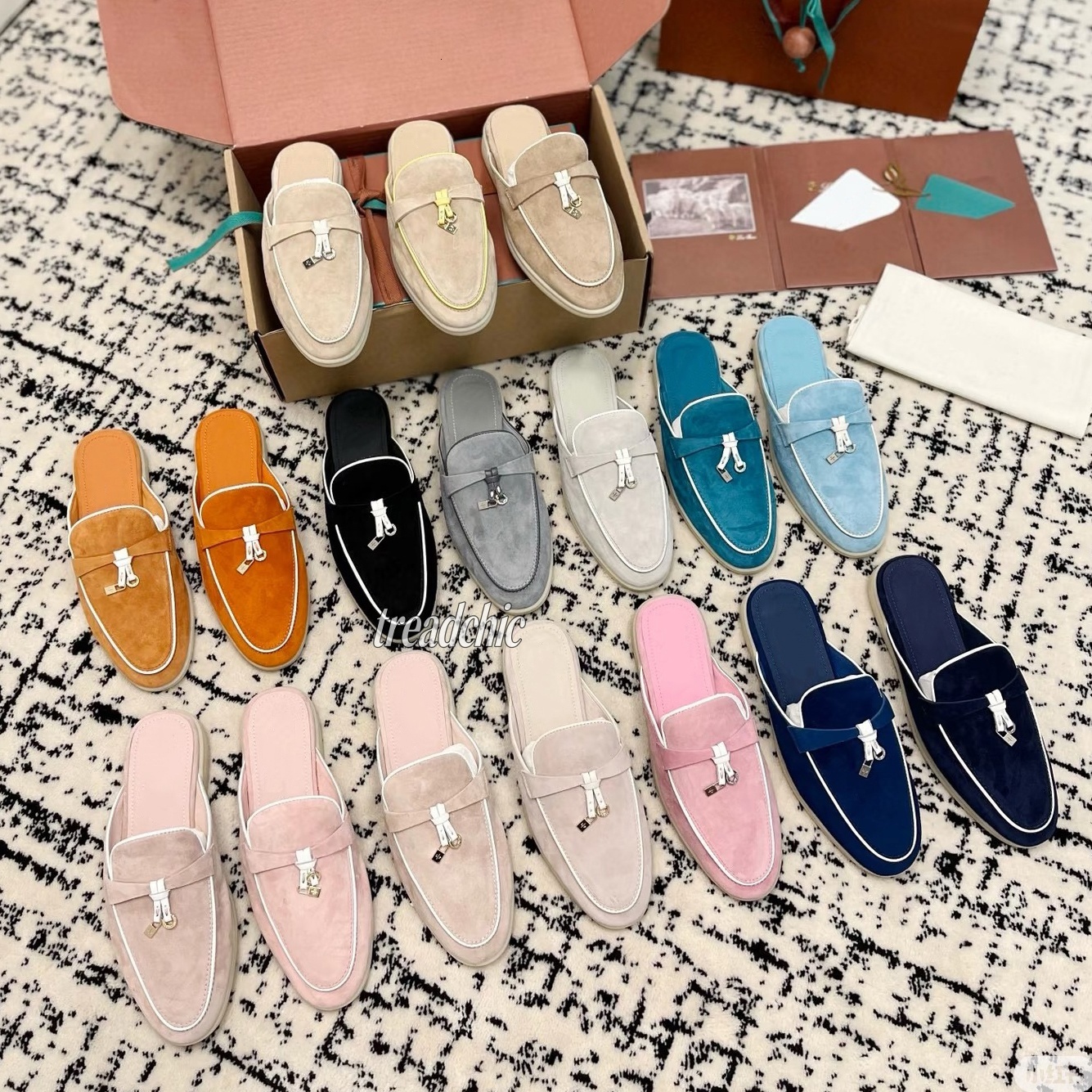 Loafers Designer shoes slippers Charms Embellished Casual Shoes Mens Womens Suede Couple Shoe Genuine Leather Flat For Men Women Size 35-45