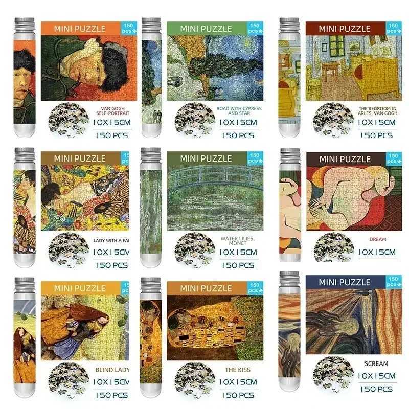 MaxRenard Jigsaw Puzzle 150pcs Mini Test Tube 1510cm Travel Game World Famous Van Gogh Oil Paintings Puzzles for Adults Z251209-image-1097152836