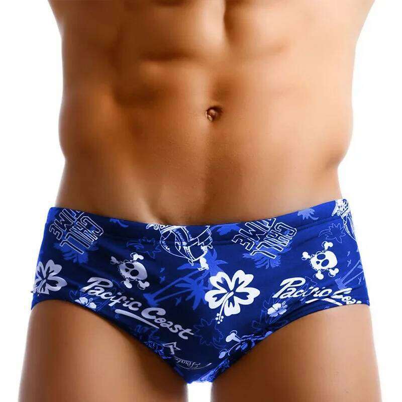 Mens Trunks Underwear Skull Printing Low Waist Sexy Beachwear Shorts Men's Swim Boxers with/without Pad S26-image-1097076479