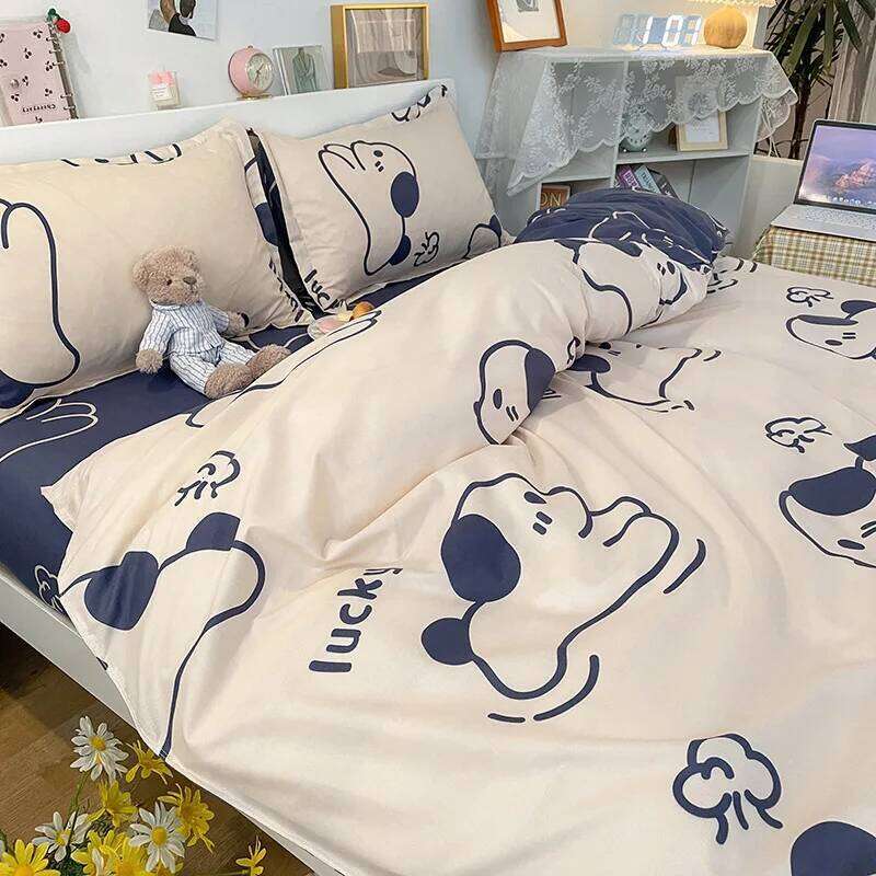 Cartoon 3/4PC Microfiber Bedding Set Queen Size Duvet Kids Single Soft Ins-style Bed Sheets for Winter Cover H260311-image-1097168259