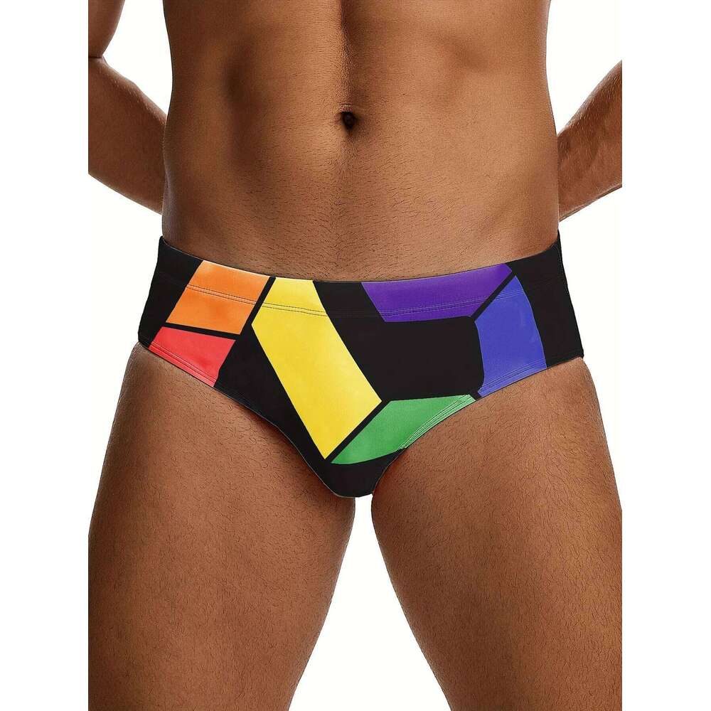 Men's patterned drawstring triangle underwear, men's swimwear, summer beach swimming shorts S26-image-1097073461