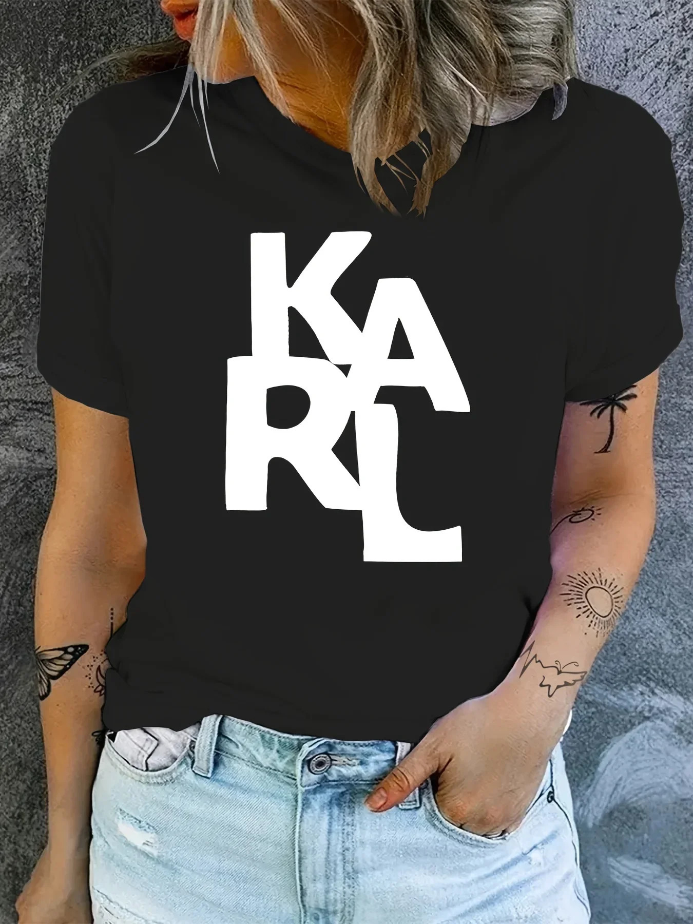 Womens Karlly Lagerfieldly Tshirt Letter Printed Karl Lagerfelds Short Sleeve Brand Summer Street Wear Top Fashion Advanced Versatile Karls Lagerfie
