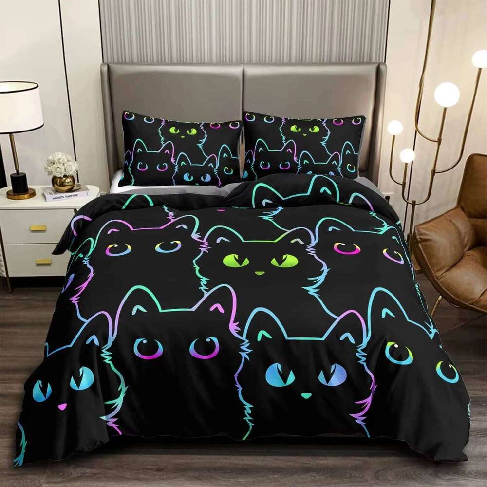 Cute Cat Duvet Boys Girls Adults Animal Printed Bedding Set Theme Comforter Cover Pet Quilt Covers with Pillowcase H260311-image-1097171077