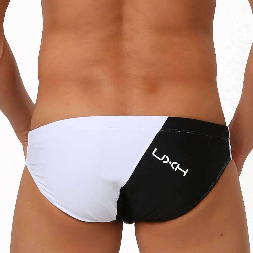 Men's Swim Briefs White Black Patch Pockets Swimming Short Water Sport Beach Pants Swimwear Sexy Male Suilt Surfing Big Man S26-image-1097072542