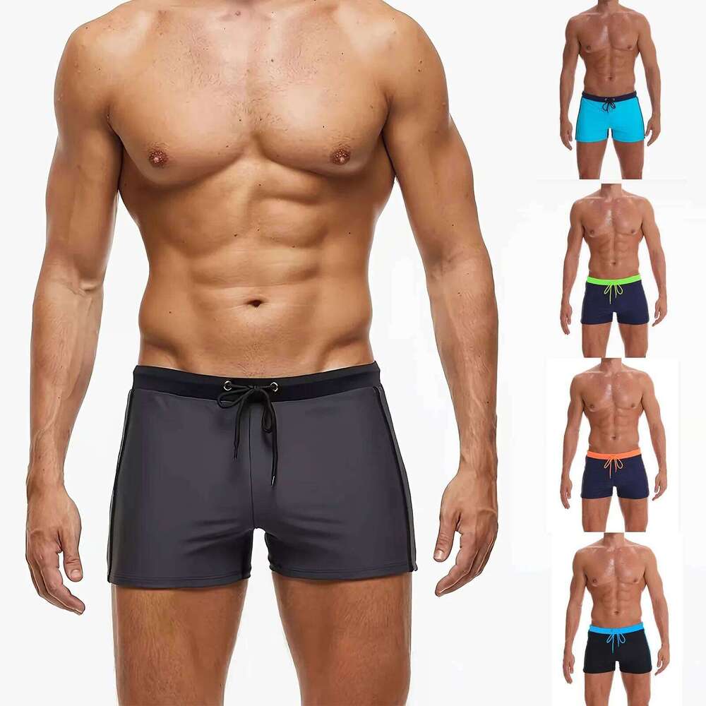 Solid Stitching Comfortable Fashion Swimming Shorts for Men Color Blocking Breathable Comfy Elastic Waist Pockets Sports Pants S26-image-1097083282