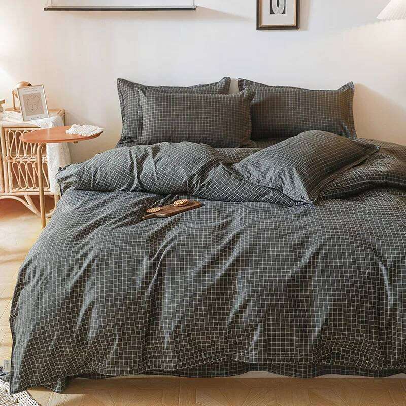 Black White Small Checks Printed Floral Duvet Pillowcase Bedding Set Bed Sheet Quilt Cover Single Queen King Size H260311-image-1097171450