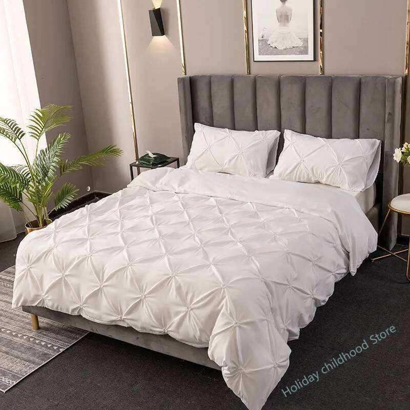 High Quality 3D Pinch Pleated Cover 220x240 Solid Color Single Double Twin Bedding Set Duvet cover H260311-image-1097173388