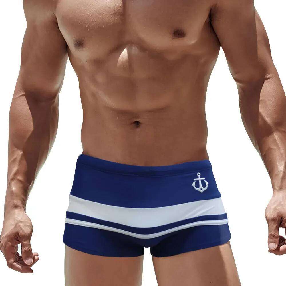 UXH Sexy Swimming Trunks Men's boxer Swim Shorts Stripe Suit Swimsuit Male Beach Pants Summer Surfing Bathing S26-image-1097085630