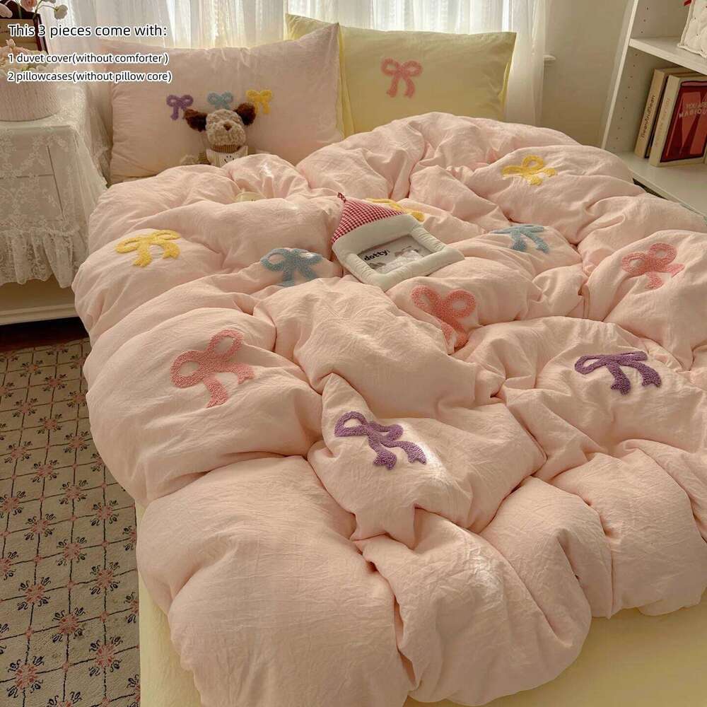 3 Piece Sheet with Chut Bowknot Embroidery Duvet Cover Set, Comfortable Bedding Set Bedspread for All Seasons H260311-image-1097175836
