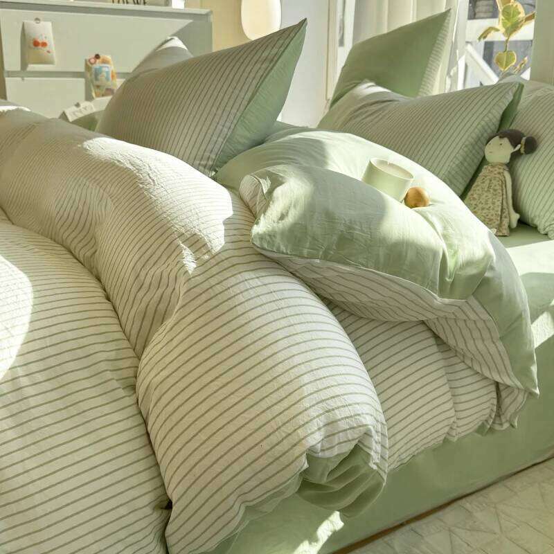 Ins Stripes 100% Washed Cotton Bedding with Pillowcase Bed Sheet Quilt Single Double King Queen Size Duvet Cover Set H260311-image-1097174461
