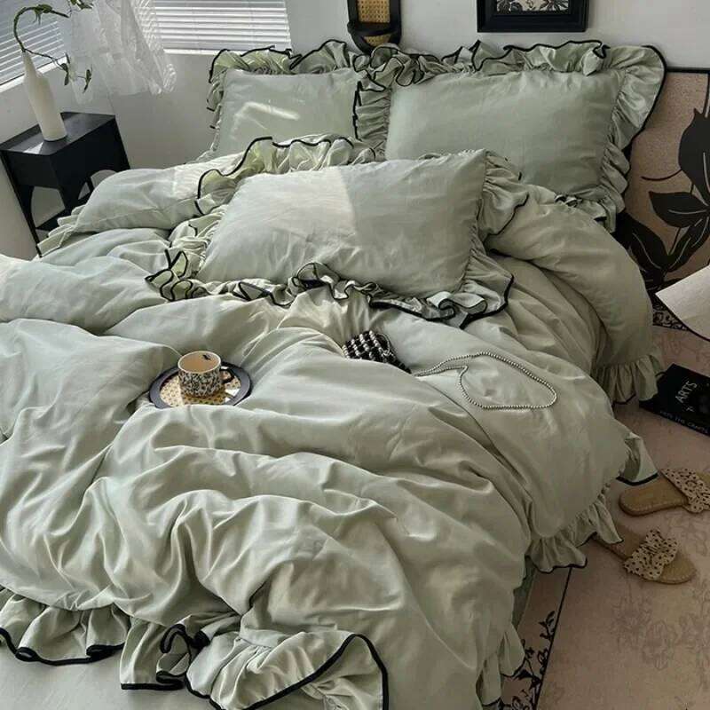 ice Korean large washed silk four-piece set lace mattress cool bed sheet summer bedding H260311-image-1097175549