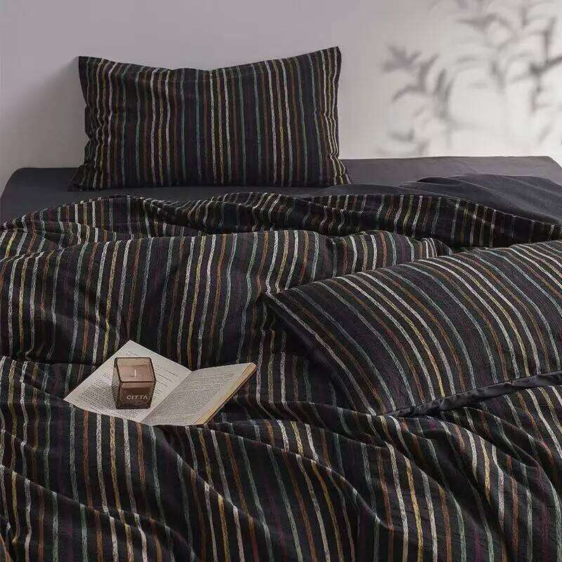 Linen Duvet Cover Jacquard Carbon Grey Dark Bed Four-piece Set Nude Sleeping Striped Retro Bedding Sheet H260311-image-1097170065