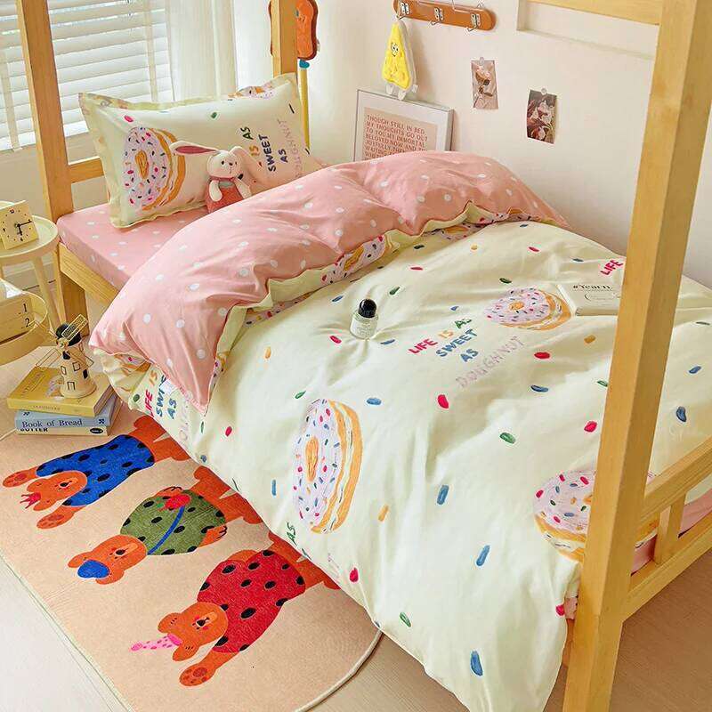3 pièces nouveau imprimé pour dames chambre appartement étudiant dortoir doux vent dessin animé 1 pièce ensemble de couette + 2 pièces taie d'ore