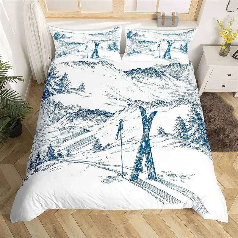 Skiing Sports Duvet Queen Size For Kid Teen Winter Sport Ski Theme Comforter Cover Set Microfiber Snow Mountain Landscape H260311-image-1097174355