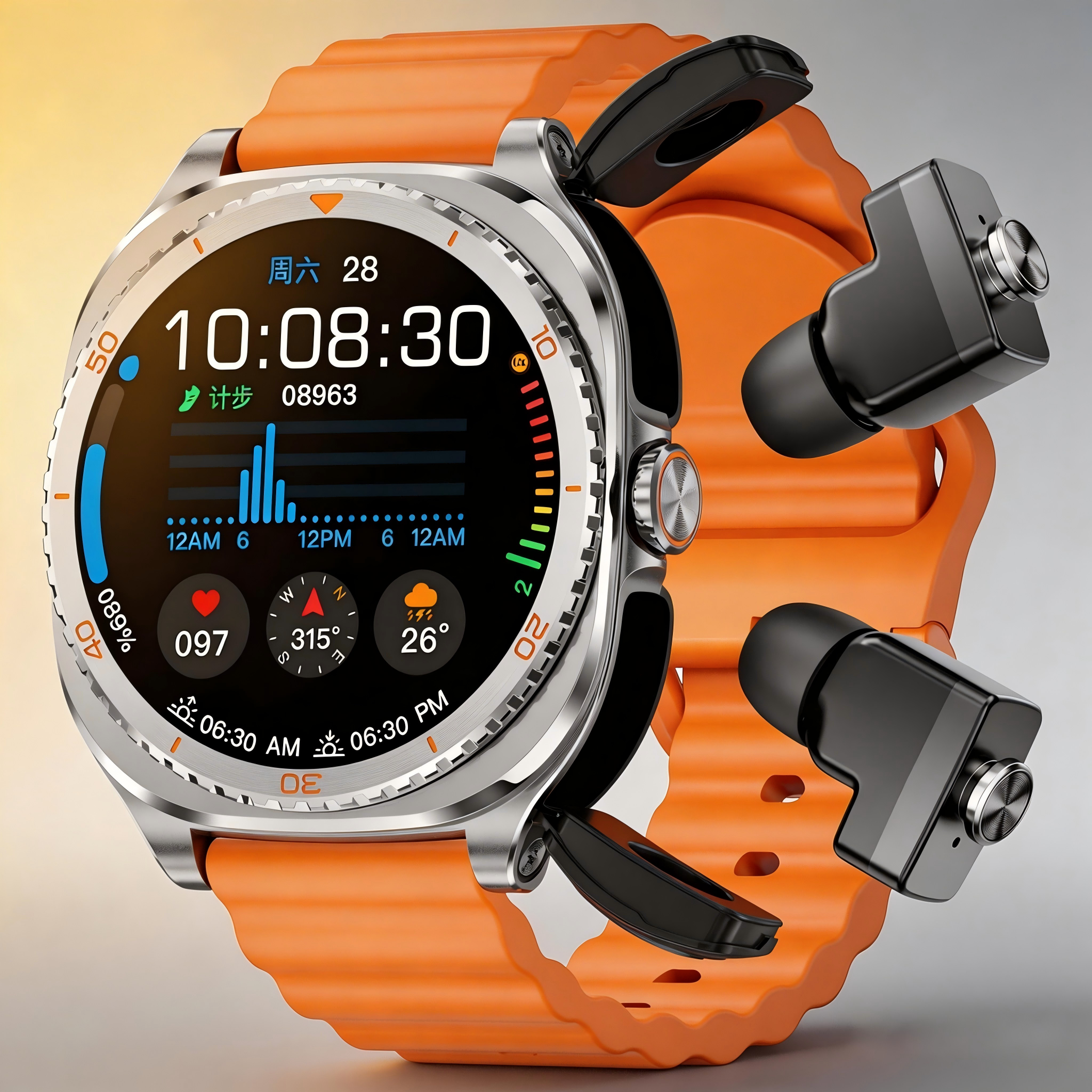 GT99 Smart Watch 1.53" AMOLED Screen Bluetooth Call Heart Rate Sleep Blood Oxygen Monitor 2-in-1 Built-in Earbuds Sport Watch for Men Women-image-1097073937