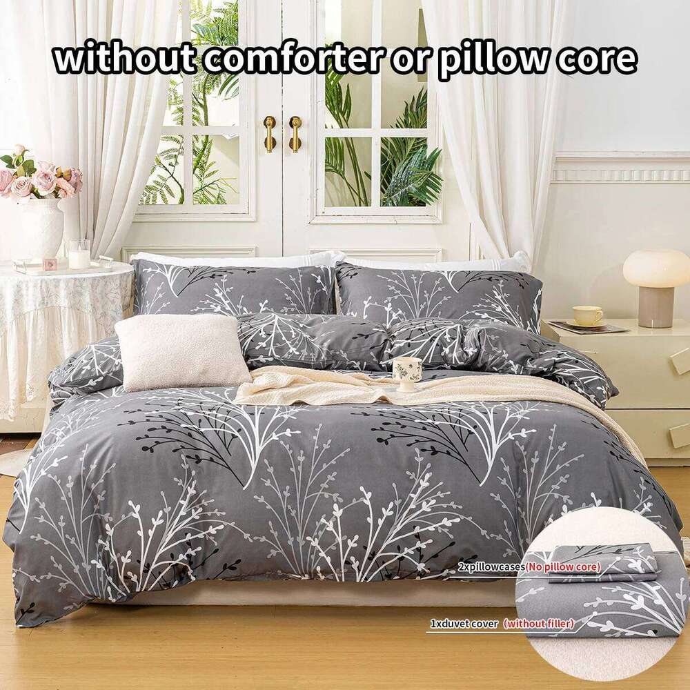 3pcs/set Leaf Floral Pattern Set1 & 2 PillowcaseSoft And Skin-Friendly Duvet Cover Bedding Set For Hom H260311-image-1097174329