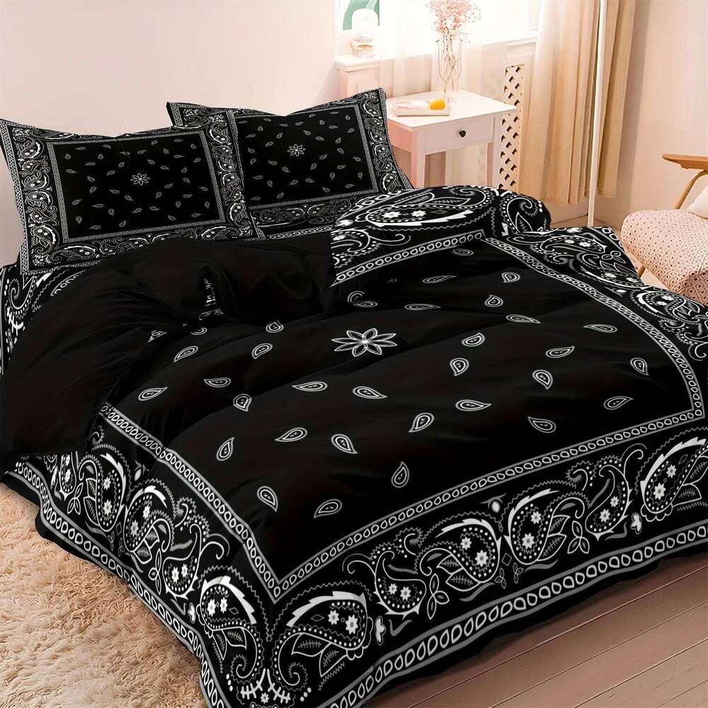 Paisley Mandala noir housse de couette Style bohème Double adultes reine King Size ensemble de literie avec taie d'oreiller pour chambre H260311