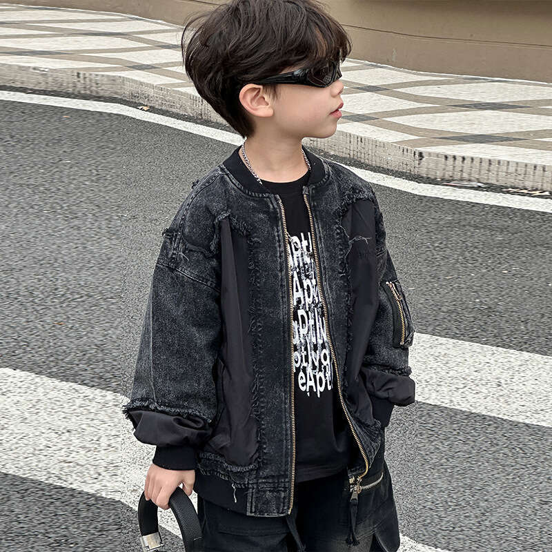 Boys' frayed denim jacket 2025 spring new style children's Korean fashion top with zipper for toddlers and young children L260311-image-1097104562