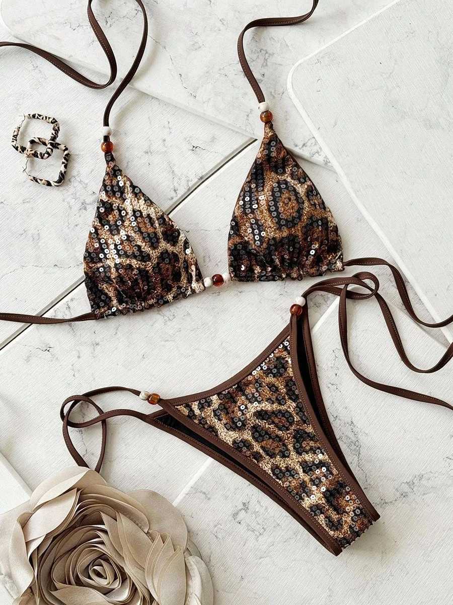 2026 Leopard Sequins Halter Spy Bikini Women Swimwear Female Swimsuit Two-pieces Bikini Set Bather Bathing Suit Swim Lady L260526-image-1097305849